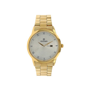 Analog Silver Dial Golden Color Band Stainless Steel Men's Watch