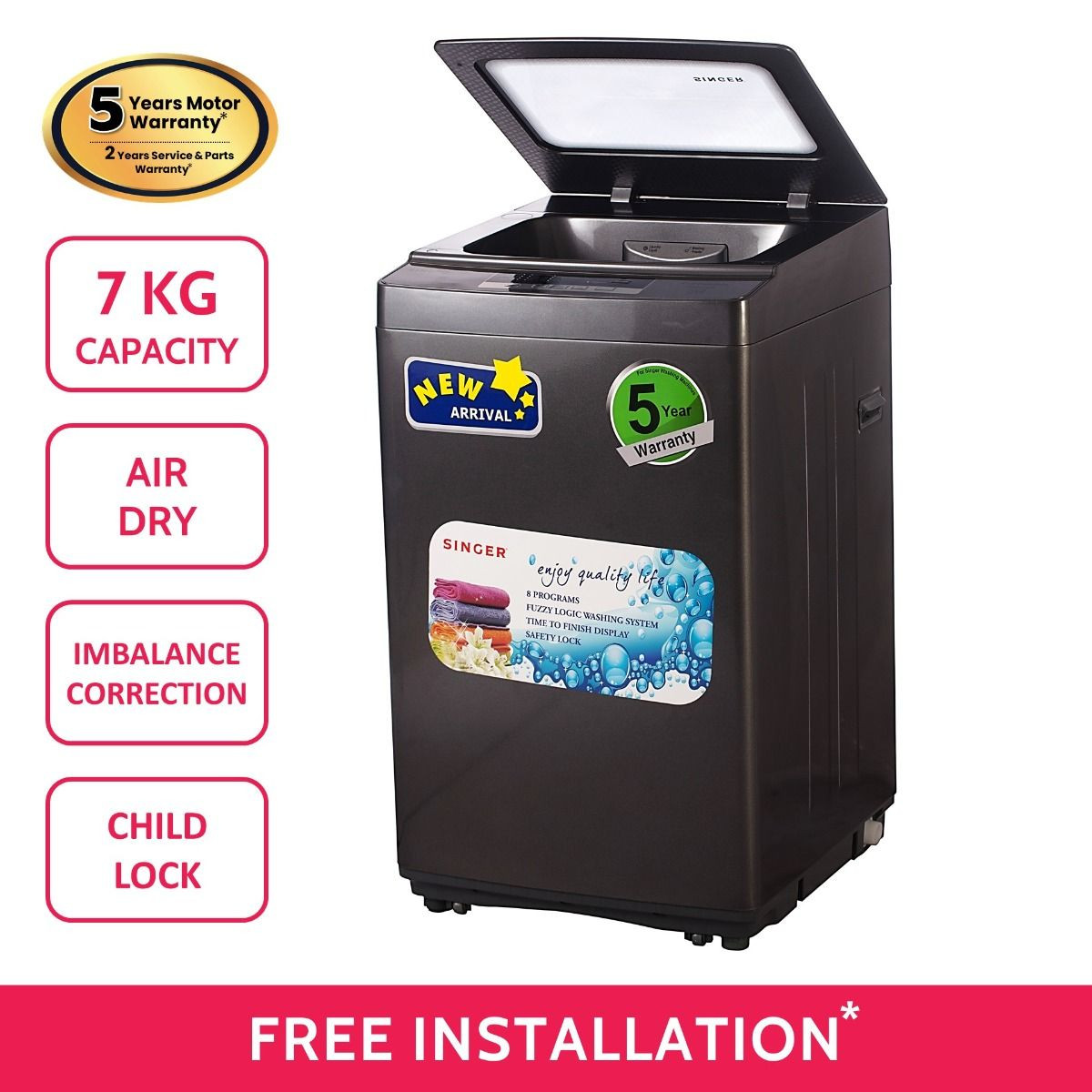 Singer Top Loading Washing Machine 7.0 KG (SRWMSWM7680SLP) Get To Easy